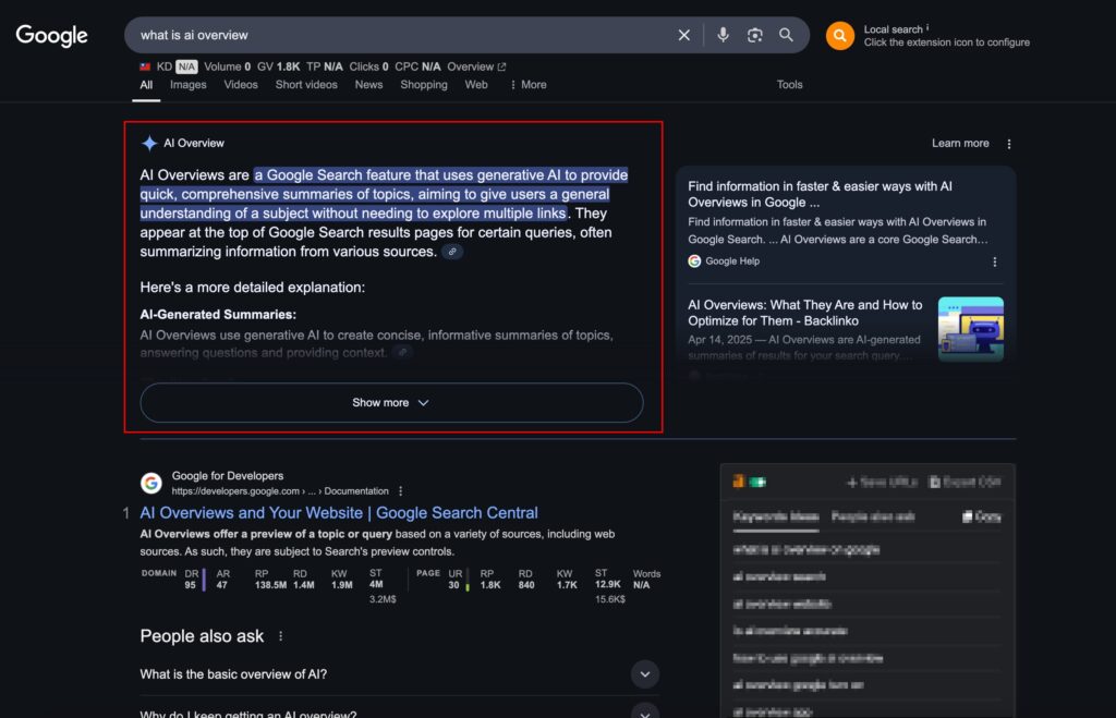 AIO (AI Overview) AI摘要是什麼？就是長這樣。